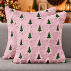 Christmas Pillow Covers 20x20 Set of 2 Pink Green Double Xmas Tree Pillow Covers Soft Plush Faux Fur Christmas
