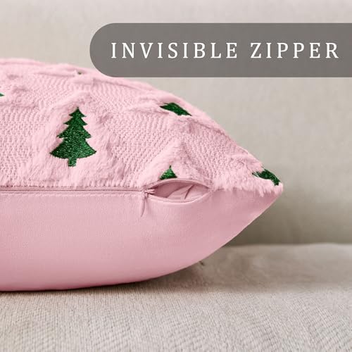 Christmas Pillow Covers 20x20 Set of 2 Pink Green Double Xmas Tree Pillow Covers Soft Plush Faux Fur Christmas, alternate