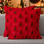 Christmas Pillow Covers 20x20 Set of 2 Red Brown Xmas Tree Pillow Covers Soft Plush Faux Fur Christmas