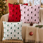 Christmas Pillow Covers 20x20 Set of 2 Red Brown Xmas Tree Pillow Covers Soft Plush Faux Fur Christmas, alternate view 6