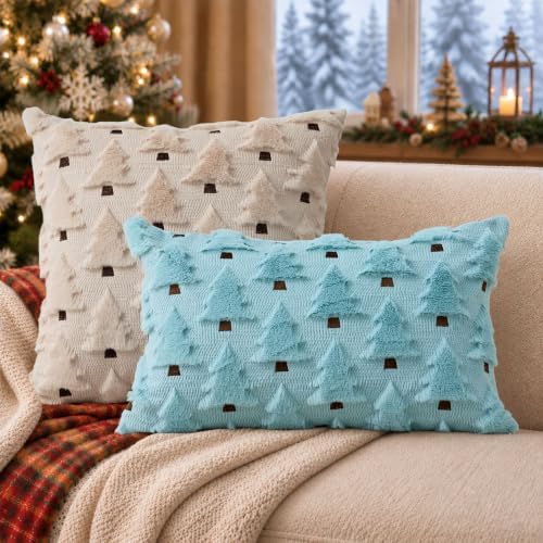 Christmas Pillow Covers 24x24 inch Set of 2 Christmas Decorations Soft Plush Faux Fur Wool Beige Christmas Tree, alternate