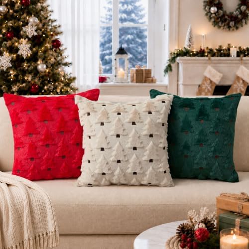 Christmas Pillow Covers 24x24 inch Set of 2 Christmas Decorations Soft Plush Faux Fur Wool Beige Christmas Tree, alternate