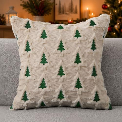 Christmas Pillow Covers 24x24 Set of 2 Beige Double Xmas Tree Pillow Covers Soft Plush Faux Fur Christmas, alternate view 4