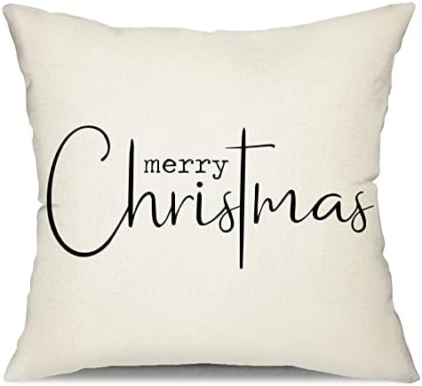 Christmas Pillow Covers Merry Christmas Throw Pillow Decorative Beige Cotton Cloth Linen Cloth Pillow Cover Sofa