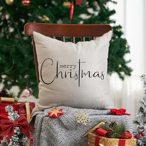 Christmas Pillow Covers Merry Christmas Throw Pillow Decorative Beige Cotton Cloth Linen Cloth Pillow Cover Sofa, alternate