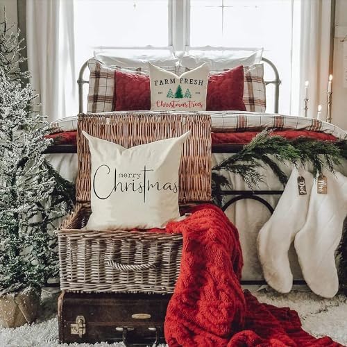 Christmas Pillow Covers Merry Christmas Throw Pillow Decorative Beige Cotton Cloth Linen Cloth Pillow Cover Sofa, alternate