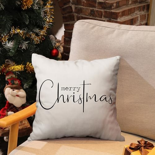 Christmas Pillow Covers Merry Christmas Throw Pillow Decorative Beige Cotton Cloth Linen Cloth Pillow Cover Sofa, alternate