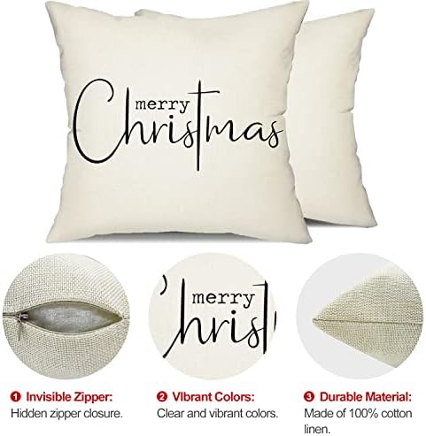 Christmas Pillow Covers Merry Christmas Throw Pillow Decorative Beige Cotton Cloth Linen Cloth Pillow Cover Sofa, alternate