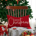 Christmas Pillow Covers Merry Christmas Throw Pillow Decorative Christmas Red Cotton Cloth Linen Cloth Pillow, alternate view