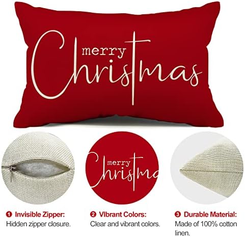 Christmas Pillow Covers Merry Christmas Throw Pillow Decorative Christmas Red Cotton Cloth Linen Cloth Pillow, alternate view