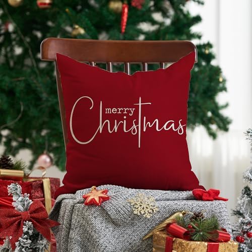Christmas Pillow Covers Merry Christmas Throw Pillow Decorative Christmas Red Cotton Cloth Linen Cloth Pillow, alternate view