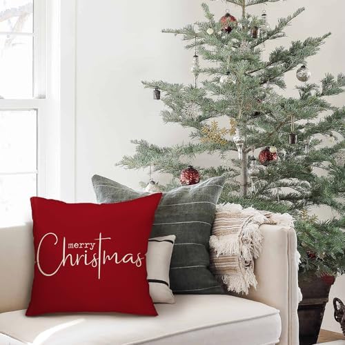 Christmas Pillow Covers Merry Christmas Throw Pillow Decorative Christmas Red Cotton Cloth Linen Cloth Pillow, alternate view
