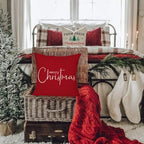 Christmas Pillow Covers Merry Christmas Throw Pillow Decorative Christmas Red Cotton Cloth Linen Cloth Pillow, alternate view