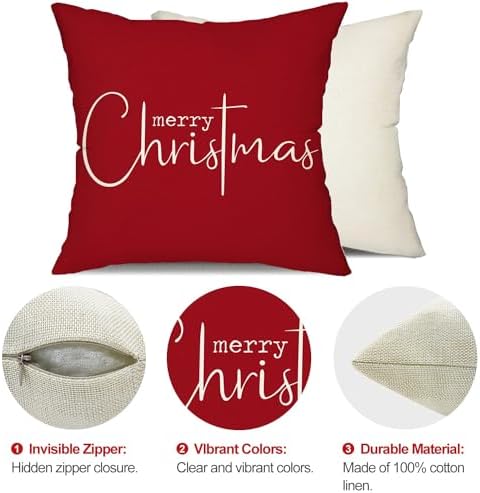 Christmas Pillow Covers Merry Christmas Throw Pillow Decorative Christmas Red Cotton Cloth Linen Cloth Pillow, alternate view