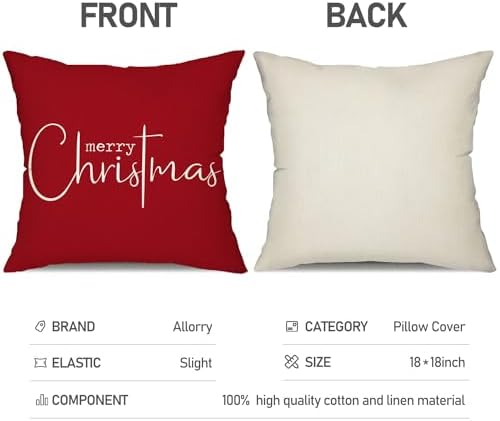 Christmas Pillow Covers Merry Christmas Throw Pillow Decorative Christmas Red Cotton Cloth Linen Cloth Pillow, alternate view