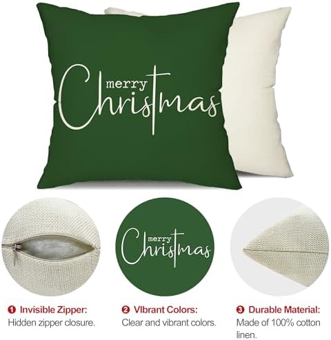 Christmas Pillow Covers Merry Christmas Throw Pillow Decorative Christmas Green Cotton Cloth Linen Cloth Pillow, alternate