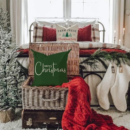 Christmas Pillow Covers Merry Christmas Throw Pillow Decorative Christmas Green Cotton Cloth Linen Cloth Pillow, alternate
