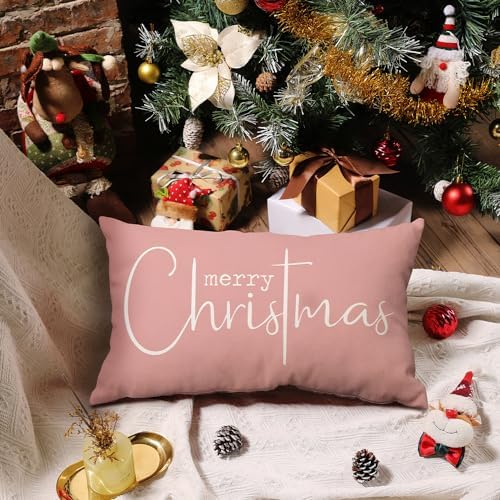 Christmas Pillow Covers Xmas Decorative Christmas Pink Cotton Cloth Linen Cloth Pillow Cover Sofa Cover, alternate view 2