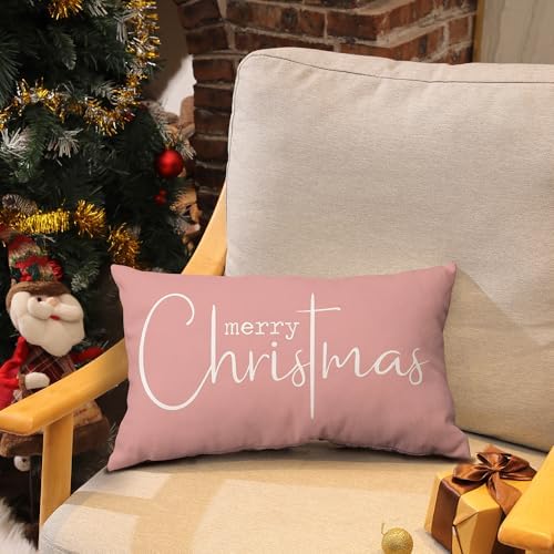 Christmas Pillow Covers Xmas Decorative Christmas Pink Cotton Cloth Linen Cloth Pillow Cover Sofa Cover, alternate view 3