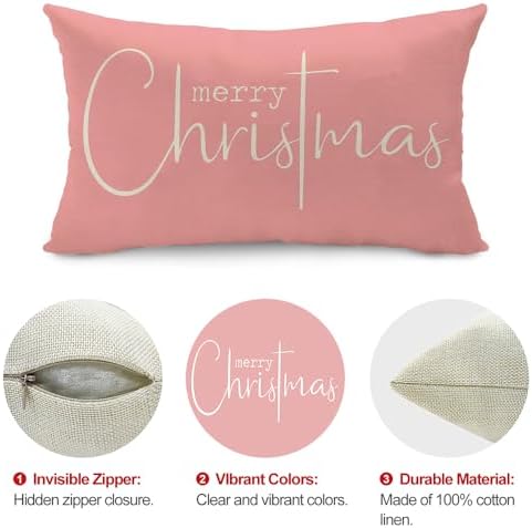 Christmas Pillow Covers Xmas Decorative Christmas Pink Cotton Cloth Linen Cloth Pillow Cover Sofa Cover, alternate view 6