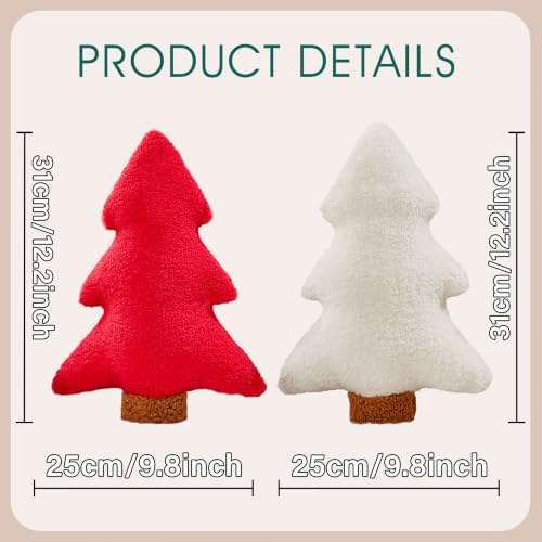 Christmas Pillows Set of 2 Beige Christmas Tree Shaped Soft Plush Christmas Decor Pillow for Party Xmas Winter, alternate