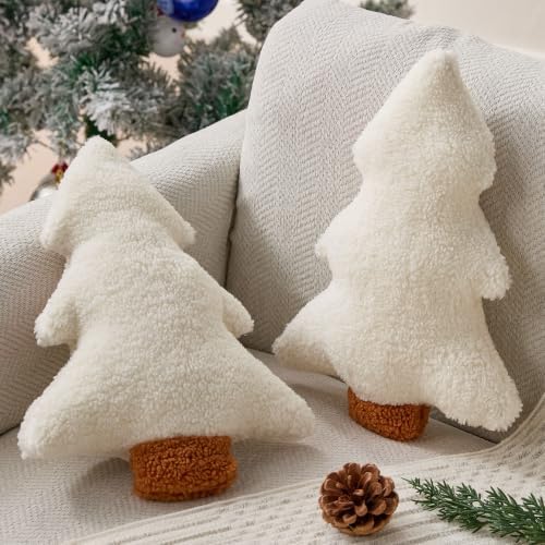 Christmas Pillows Set of 2 Beige Christmas Tree Shaped Soft Plush Christmas Decor Pillow for Party Xmas Winter, alternate