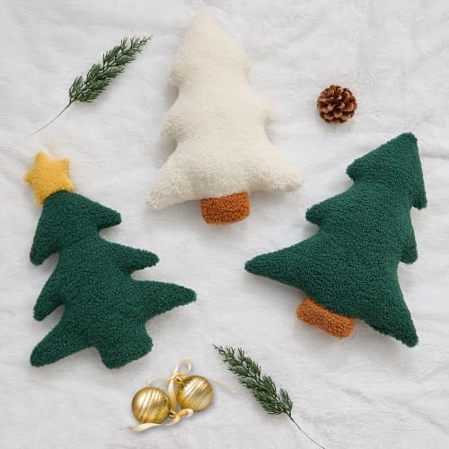 Christmas Pillows Set of 2 Beige Christmas Tree Shaped Soft Plush Christmas Decor Pillow for Party Xmas Winter, alternate