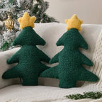 Christmas Pillows Set of 2 Green Pentagram Christmas Tree Shaped Soft Plush Christmas Decor Pillow for Party
