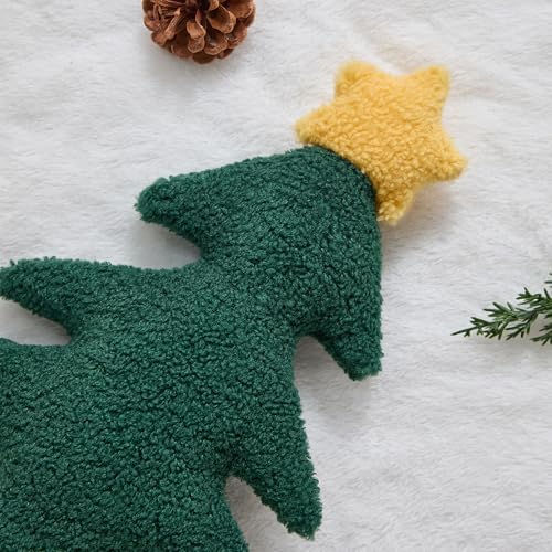Christmas Pillows Set of 2 Green Pentagram Christmas Tree Shaped Soft Plush Christmas Decor Pillow for Party, alternate view