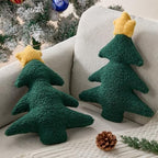 Christmas Pillows Set of 2 Green Pentagram Christmas Tree Shaped Soft Plush Christmas Decor Pillow for Party, alternate view