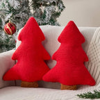 Christmas Pillows Set of 2 Red Christmas Tree Shaped Soft Plush Christmas Decor Pillow for Party Xmas Winter