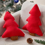 Christmas Pillows Set of 2 Red Christmas Tree Shaped Soft Plush Christmas Decor Pillow for Party Xmas Winter, alternate view