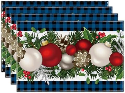 Christmas Placemats Set of 4, Xmas Decorations for Home Decor