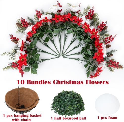 Christmas Poinsettias Hanging Baskets for Outdoors, alternate view 6