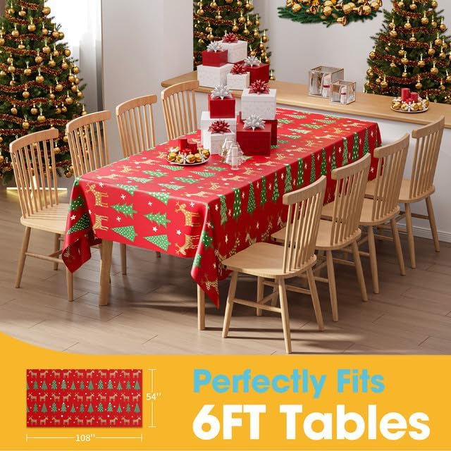 Christmas Red Plastic Table Cloth Disposable, 4 Pack, 54 x 108 in, alternate view 5