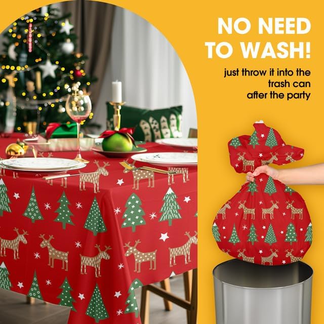 Christmas Red Plastic Table Cloth Disposable, 4 Pack, 54 x 108 in, alternate view 7