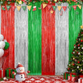 Christmas Red Silver Green Metallic Fringe Curtains 2 Pack, Tinsel Backdrop