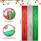 Christmas Red Silver Green Metallic Fringe Curtains 2 Pack, Tinsel Backdrop, alternate view 2