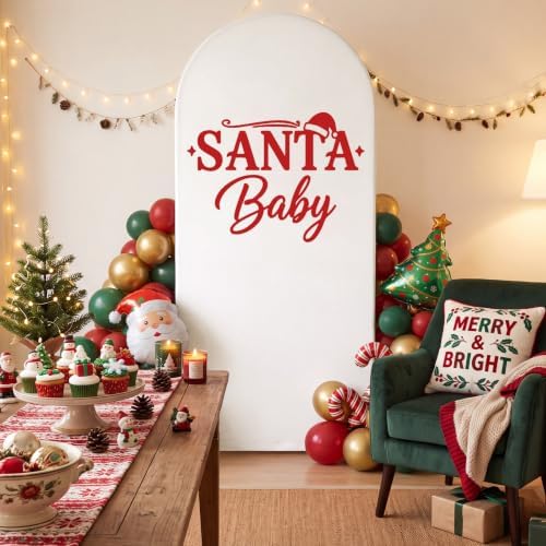 Christmas Santa Baby Shower Arch Cover Backdrop Decoration in 6.6 feet in Red, White, alternate view 2