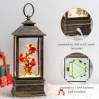 Christmas Snow Globe Lantern Indoor Decor Cardinal with Music,6H Timer, USB Lined/Battery Operated Lighted, alternate view 3