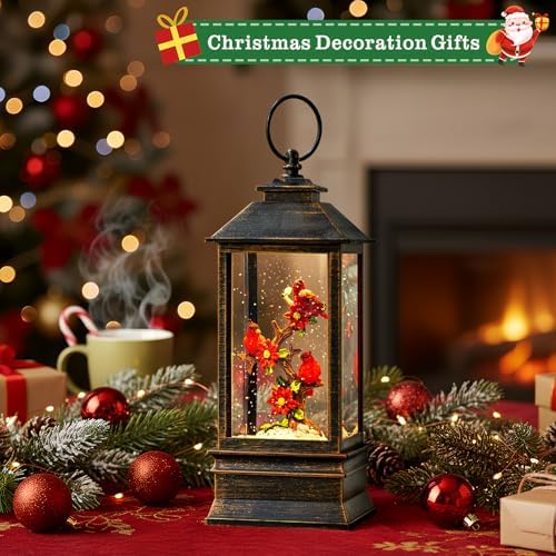 Christmas Snow Globe Lantern Indoor Decor Cardinal with Music,6H Timer, USB Lined/Battery Operated Lighted, alternate view 4