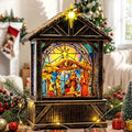 Christmas Snow Globe Lantern Indoor Decor, Christmas Nativity Scenes Manger for Xmas with Music,6H Timer, USB or