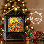Christmas Snow Globe Lantern Indoor Decor, Christmas Nativity Scenes Manger for Xmas with Music,6H Timer, USB or, alternate