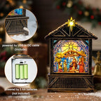 Christmas Snow Globe Lantern Indoor Decor, Christmas Nativity Scenes Manger for Xmas with Music,6H Timer, USB or, alternate