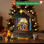 Christmas Snow Globe Lantern Indoor Decor, Christmas Nativity Scenes Manger for Xmas with Music,6H Timer, USB or, alternate