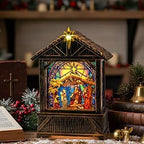 Christmas Snow Globe Lantern Indoor Decor, Christmas Nativity Scenes Manger for Xmas with Music,6H Timer, USB or, alternate