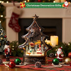 Christmas Snow Globe Lantern Water Glittering Buildings Santa's Deer with Music& Timer, USB Lined and Battery, alternate view