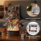 Christmas Snow Globe Lantern Water Glittering Buildings Santa's Deer with Music& Timer, USB Lined and Battery, alternate view