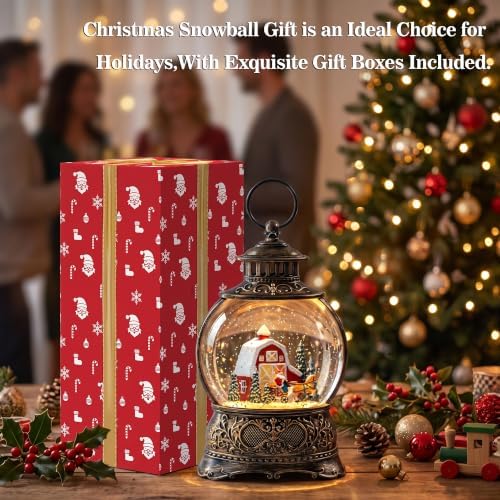 Christmas Snow Globes Christmas Water Lantern with Carriage Red barn Farm Scene Music & 6H Timer USB, alternate view 6