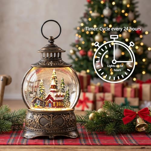 Christmas Snow Globes Christmas Water Lantern with Church & Nativity Scene Music & 6H Timer USB Lined/Battery, alternate view